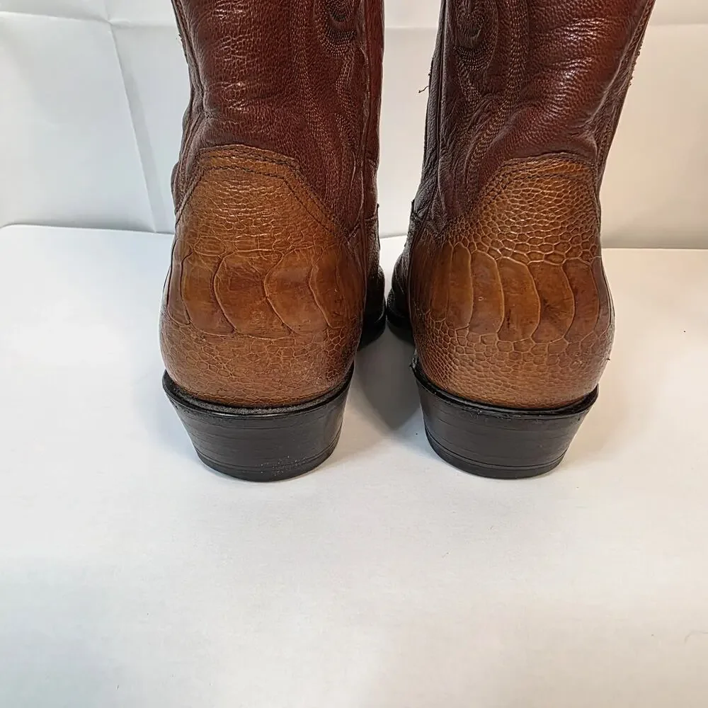 Panhandle Slim Mens 8 D Brown Exotic Ostrich Leg Cowboy Western Boots Vintage